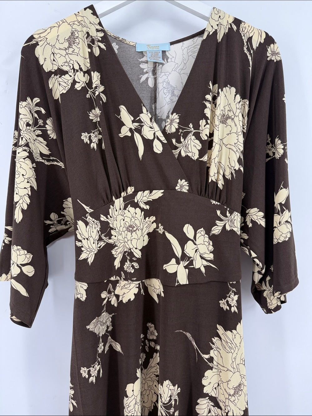 Trac Brown Midi Dress with Cream Floral Print